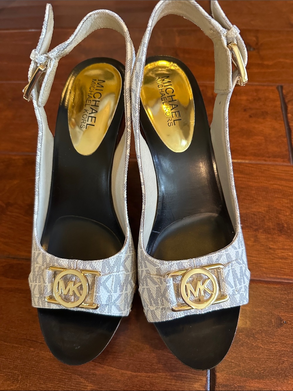 Michael Kors Charm Logo Slingback Heels with Gold MK Accent